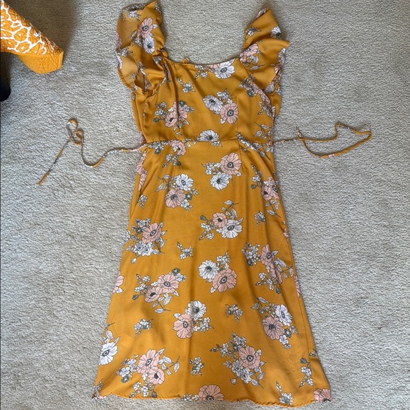 Monteau Mustard Floral Wrap Dress - Picture 2 of 3
